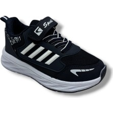 Spido Kids 017-26 Anorak Deri Anatomik Cırtlı Çocuk Sneaker Lacivert Beyaz 31-35