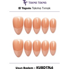 10'lu KUBD1746 Uzun Badem Tekrar Kullanılabilir El Yapımı Protez Takma Tırnak Ten Rengi-Xs