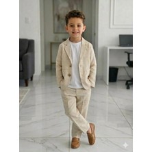 Dublino Kids Erkek Çocuk Takım Elbise (Ceket, Tişört ve Ipli Pantolon) Krem