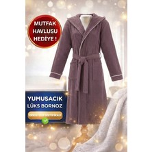 Layvera Bornoz  Pamuk-Kapüşonlu-Biyeli-Cepli-Mürdüm