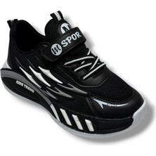 M.sport Line 4000-26 Anorak Deri Anatomik Cırtlı Çocuk Sneaker Siyah Gri 31-35