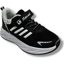 Spido Kids 017-26 Anorak Deri Anatomik Cırtlı Çocuk Sneaker Siyah Beyaz 31-35