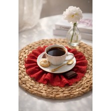 Nurgita Home Fırfırlı Fistolu Duck Keten Kahve Sunum Peçetesi & Kokteyl Peçete & Bardak Altlığı (Kırmızı)