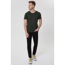 Lee Cooper Baines Erkek %100 Pamuk Bisiklet Yaka T-Shirt Haki