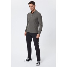 Lee Cooper Tylens Erkek %100 Pamuk Polo Yaka Uzun Kol T-Shirt Haki