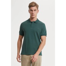 Lee Cooper Twins Erkek %100 Pamuk Polo Yaka T-Shirt Koyu Yeşil