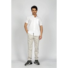 Lee Cooper Desola Erkek %100 Pamuk Kisa Kol Dokuma Gömlek Ekru