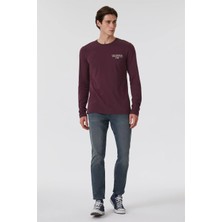 Lee Cooper Renzo Erkek %100 Pamuk O Yaka Uzun Kol T-Shirt Bordo