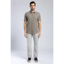Lee Cooper Desola Erkek %100 Pamuk Kısa Kol Dokuma Gömlek Haki