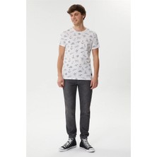 Lee Cooper Hughes Erkek %100 Pamuk Bisiklet Yaka T-Shirt Beyaz