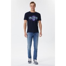 Lee Cooper Unlimited Erkek %100 Pamuk Bisiklet Yaka T-Shirt Lacivert