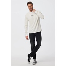 Lee Cooper Deny Erkek %100 Pamuk Uzun Kol T-Shirt Kirik Beyaz