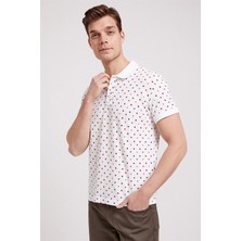 Lee Cooper Paper Erkek %100 Pamuk Baskılı Polo Yaka T-Shirt Beyaz