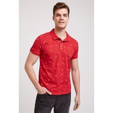 Lee Cooper Anchors Erkek %100 Pamuk Baskılı Polo Yaka T-Shirt Kırmızı