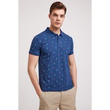 Lee Cooper Anchors Erkek %100 Pamuk Baskılı Polo Yaka T-Shirt İndigo