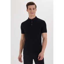 Lee Cooper Tylen Erkek %100 Pamuk Polo Yaka T-Shirt Siyah