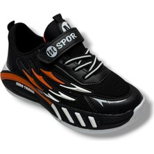 M.sport Line 4000-26 Anorak Deri Anatomik Cırtlı Çocuk Sneaker Siyah Turuncu 31-35