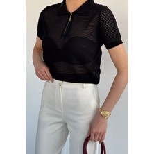 Gülseli Kadın Polo Yaka Yarım Fermuarlı Triko Bluz P-00020923