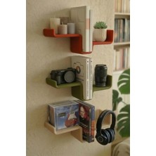 Puffin Design Edge 3'lü Dekoratif Mini Duvar Rafı Seti (Bej, Yeşil, Terracotta)