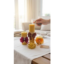 Nefha Candle Gül Figürlü Premium Seri 4 Parça Dantelli ve Kurdeleli Saf Balmumu Mum Seti