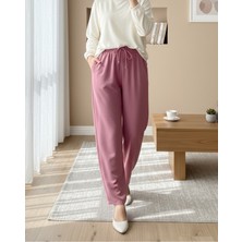 Moda Morfo Çift Cepli Beli Lastikli Bağcık Detaylı Pantolon  -Pembe