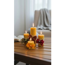 Nefha Candle 4’lü Premium Dekoratif Sarma Balmumu Hediye Seti – El Yapımı & Kurdele Süslemeli