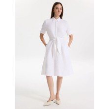 Lauren Ralph Lauren Gömlek Yaka Beyaz Diz Altı Kadın Elbise Wakana-3/4 Sleeve-Casual Dress