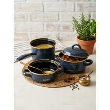 Savaşan Emaye Emaye Midi Tencere Seti, Sütlük, Sosluk Kapaklı Tencere Seti