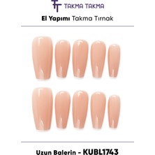 Takma Takma 10'lu Uzun Balerin KUBL1743 Tekrar Kullanılabilir El Yapımı Protez Takma Tırnak - Ten Rengi-S