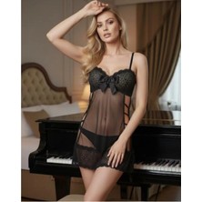 Nuitamore Dantel & Transparan Mini Gecelik – Şık Koleksiyon (Mavi / Siyah)