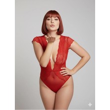 Nuitamore Derin V Dantel Body – Transparan Şık Tasarım (Siyah / Kırmızı)