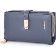 Nas Bag Kadın Orta Boy Kartlık Kağıt Para ve Bozuk Para Tasarımına Sahip Gri Siyah Dona [16X9 Cm]