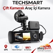 Techsmart Gps Çift Kameralı Araç Içi Kamera Gece Görüşlü G-Sensor Dashcam