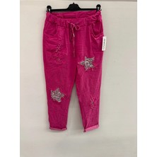 Della Moor Fuşya Kadın Italyan Yıldız Desenli Pul Payetli Likralı Pantolon