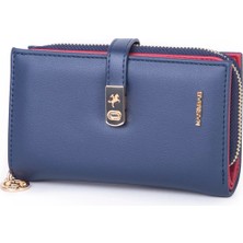 Nas Bag Kadın Orta Boy Kartlık Kağıt Para ve Bozuk Para Tasarımına Sahip Lacivert Kırmızı Dona [16X9 Cm]