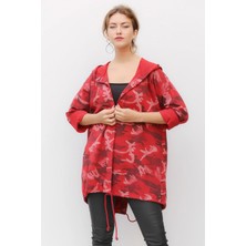 Della Moor Kırmızı Kadın Italyan Sırtı Payetli Kapüşonlu Ceket