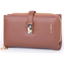 Nas Bag Kadın Orta Boy Kartlık Kağıt Para ve Bozuk Para Tasarımına Sahip Taba Dona [16X9 Cm]