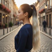 Decostyle Lastik Tokalı At Kuyruğu Su Dalgalı / Siyah / Platin Ombre