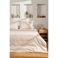 Koza Home Palm Bej Çift Kişilk Nakışlı Keten Nevresim Takımı 2503