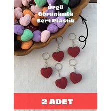 Sabaz 2 Adet Örgü Desenli Kalp Anahtarlık - Kalpli Örgü Görünümlü Çanta Aksesuarı - Kırmızı Kalpli Anahtarlık