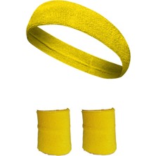 Feyza Design Sarı Pamuklu Sporcu Bandana ve Bileklik Seti