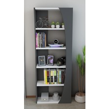 Alpa Ev Mobilya Kavisli İskandinav 150 cm 6 Raflı Kitaplık Salon Rafı | Ofis Dolabı Modern Raf Organizer
