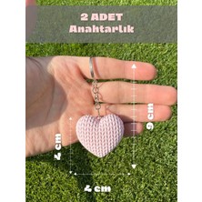 Sabaz Pudra Renk Örgü Görünümlü Kalp Anahtarlık - Kalpli Anahtarlık - Çanta Süsü Hediyelik