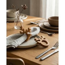 Bevorev 6'lı Peçete Halkası Sunum Yüzüğü Geyik Açık Meşe