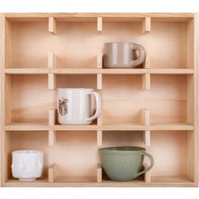 Bevorev Dekoratif Ahşap Kupa Bardak Rafı, 12 Bölmeli Raf, Mutfak Rafı