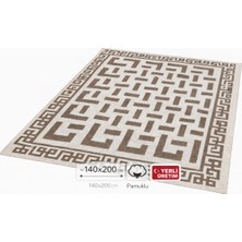 Mandaş Pamuklu Bukle Lüks Kilim (140X200)-LABIRENT Kreme Kahve
