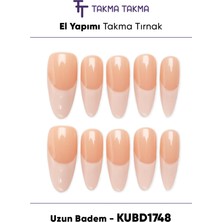 Takma Takma 10'lu  KUBD1748 Uzun Badem Tekrar Kullanılabilir El Yapımı Protez Takma Tırnak - Ten Rengi-XS