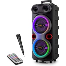 Hobilinka Bluetooth Karaoke Hoparlör Fm 2 x 8 Led’li Mikrofonlu Kumandalı 25.5 x 21 x 61 cm - Siyah QS84