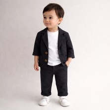 Çelix Kids Celix Boy Çizgili Cepli Pamuk Keten Ceketli 3 Lü Erkek Bebek Takım