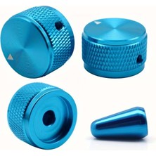 Racsen Alüminyum Gitar Potans Düğmesi 3’lü Set – Siyah & Mavi (1/4” Universal Knob + Switch Tip)